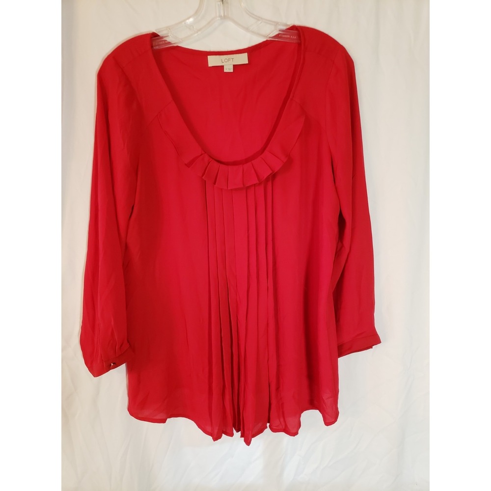 Women's Loft Red Pleated Long Sleeve Blouse Size M